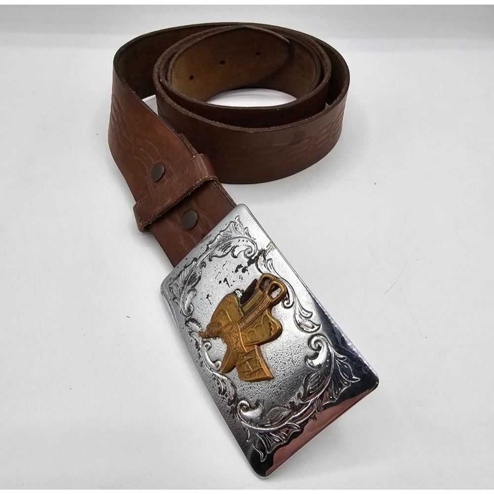 vintage Chambers western belt Sz XL w/ Saddle buckle nickel-plated finish